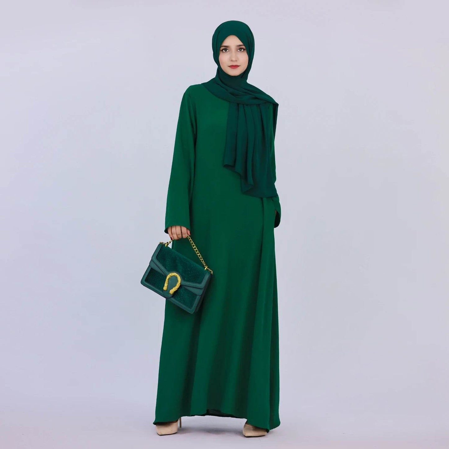 2025 Fashion Simple Muslim Dress Solid Abaya Arab Turkey Dubai Kaftan Modest Long Sleeve Maxi Dress Islamic Clothing LR593 - AIAZ