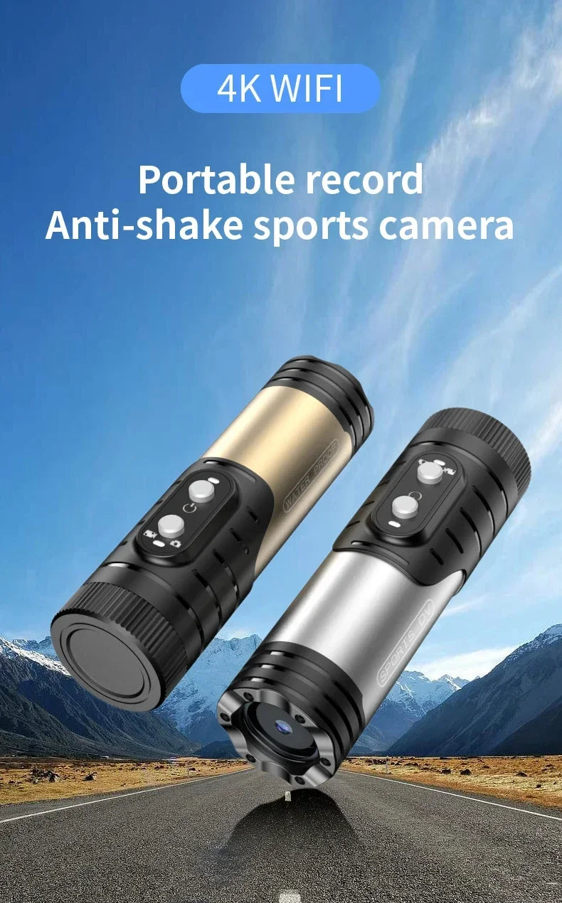 4K Full HD Wifi Portable Camera Waterproof and Anti Shake Sports Cameras Bicycle Motorcycle Helmet Cam Flashlight Camcorder
