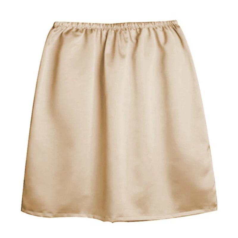 Satin Underskirt Half Slips Dress for Women Summer Thin Ice Silk High Waist Elastic Anti-Penetrating Underskirt Lining Petticoat - AIAZ