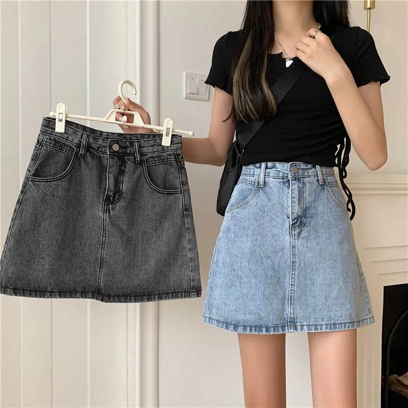 High Waist Denim Skirt Versatile Skirt Women's Clothing A-Line ort Skirt Slimming Wraparound Summer 202 plus Size - AIAZ
