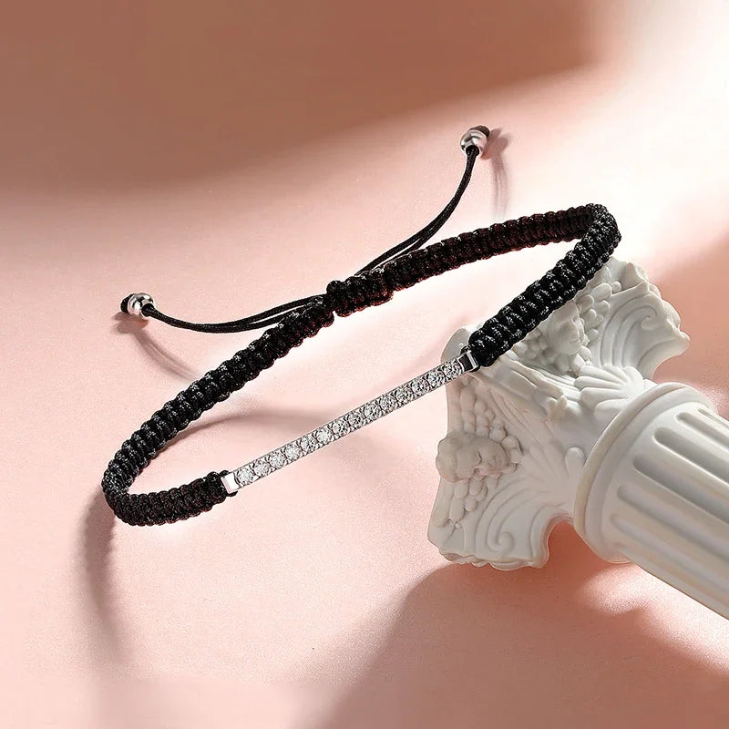 Smyoue 2/3mm Braided-rope Full Moissanite Bracelets for Women Men Adjustable Jewelry 100% 925 Sterling Silver Plated 18k Chain