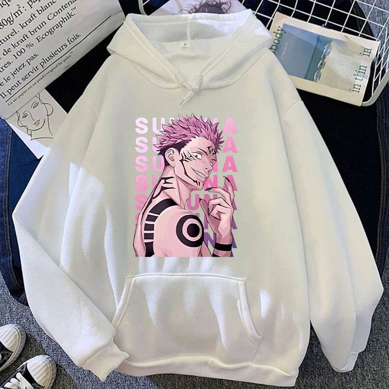 Fashion Unisex Hoodies Anime Ryomen Sukuna Printed Hooded Seatshirts Streetwear Casual Pullover Tops - AIAZ