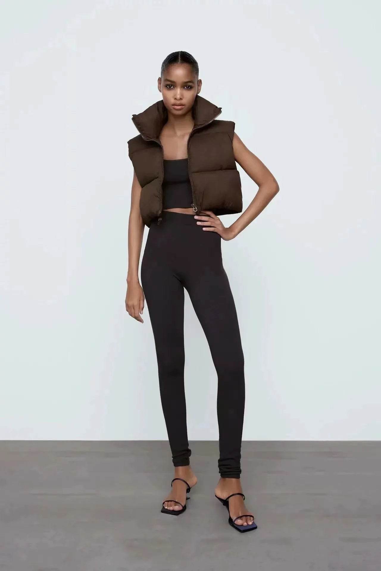 Elegant Chic Vests Fashionable Sleeveless Stand Collar Zipper Basic Autumn Winter Jacket Thick Warm Casual Women Vest Jacket ﻿ - AIAZ