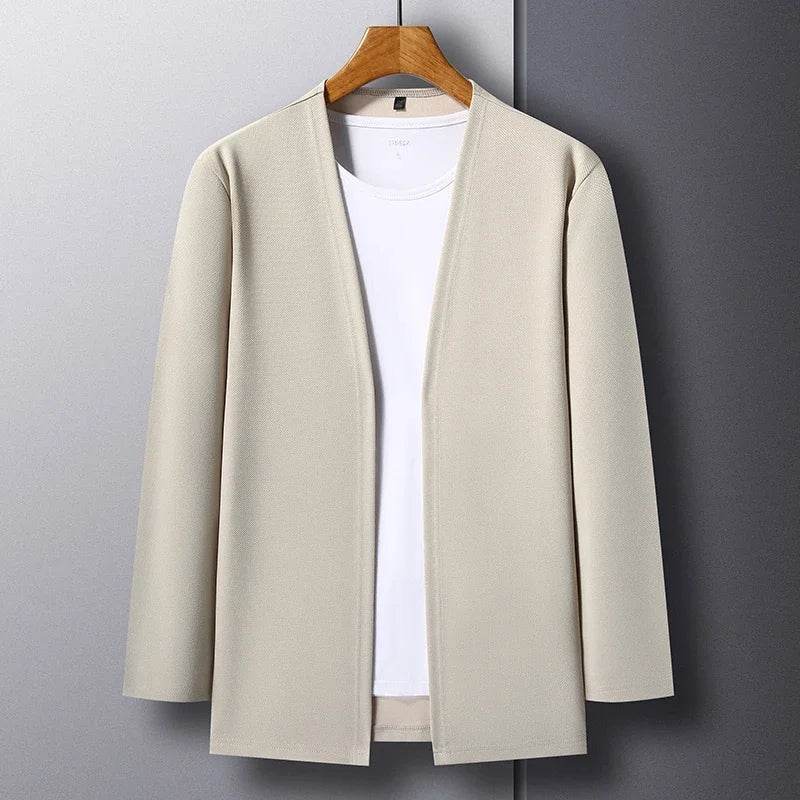 New Men's Casual Solid Color Long Sleeved Cardigan Cloak Spring and Autumn Fashionable Comfortable Top - AIAZ