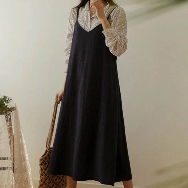 Dresses for Women 2025 Loose Elegant Dress Woman Sexy Sleeveless Spaghetti Strap Pockets Cotton Off The Shoulder Dress KE1409 - AIAZ