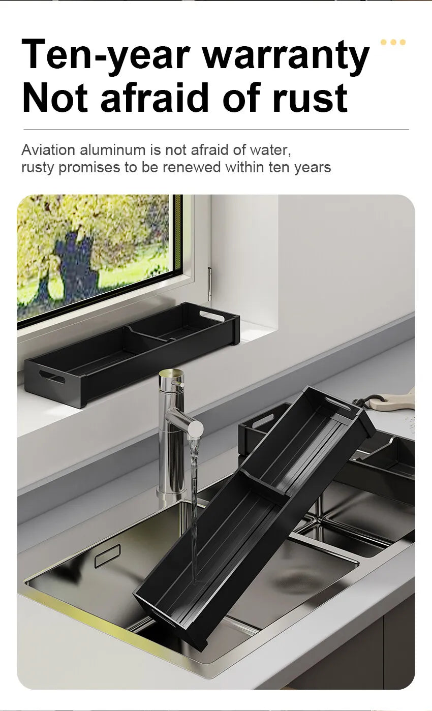 Adjustable Kitchen Dish Rack, Under Cabinet Drawer, Spoon, Chopsticks Storage Holder, Retractable Countertop, Sink Drying Shelf