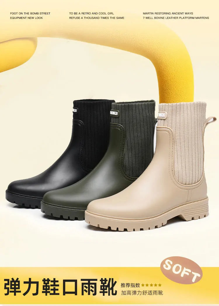 2024 Designer Rain Boots Women's Waterproof Shoes Rainy Ladies Fur Rubber Rainshoes Woman Galoshes Non-slip Pull-on Rain Boots