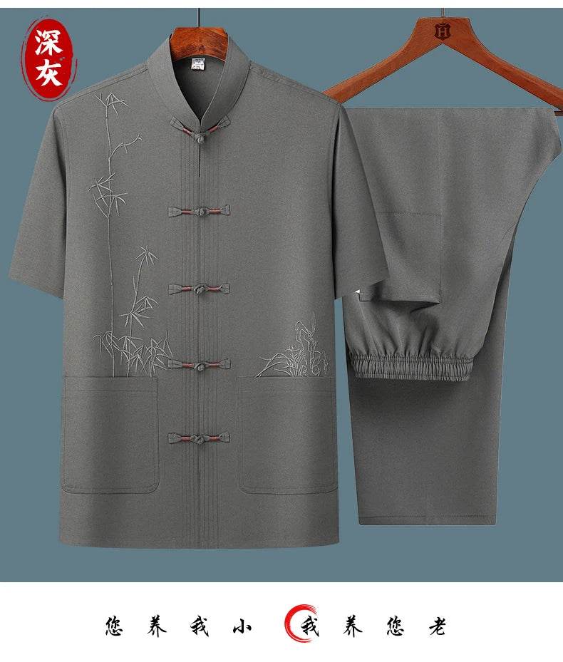 Men's sets (Shirt + trousers) 2025 summer new style men fashion shirt short sleeve shirt High quality shirts male Two Piece - AIAZ