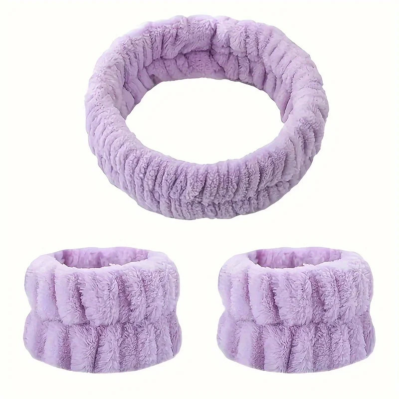 Coral Velvet Facial High-elastic Makeup Hairband Face Wash Wristband Set-face Wash, Facial Mask, Skin Care
