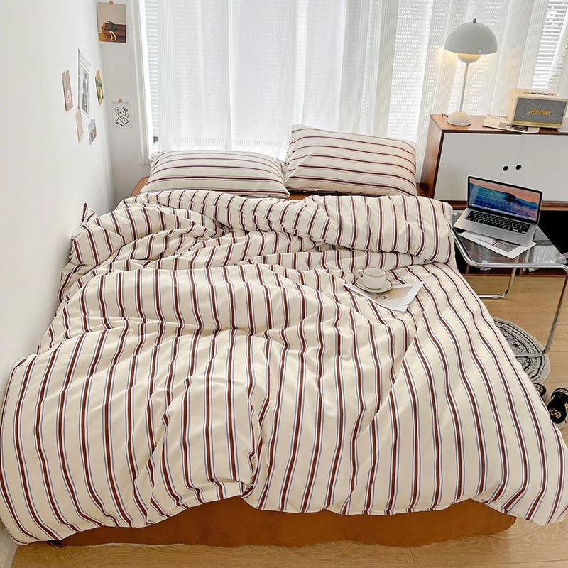 INS Stripe Series Printed Soft Bedding Set Duvet Cover Bedclothes Bedspread Pillowcases Flat Sheets Comforter Sets for Girls
