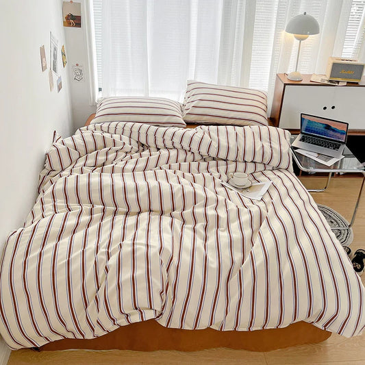 INS Stripe Series Printed Soft Bedding Set Duvet Cover Bedclothes Bedspread Pillowcases Flat Sheets Comforter Sets for Girls