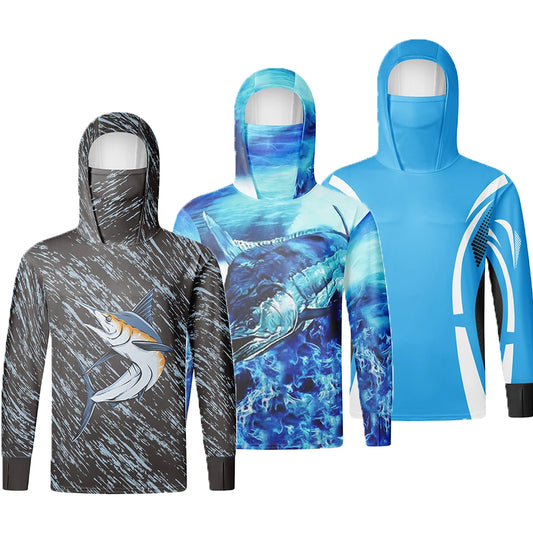 Fishing Shirts Long Sleeve Hoodie UPF 50+ T-shirt Tops Sun Protection Jersey Men's Face Mask Fishing Clothes