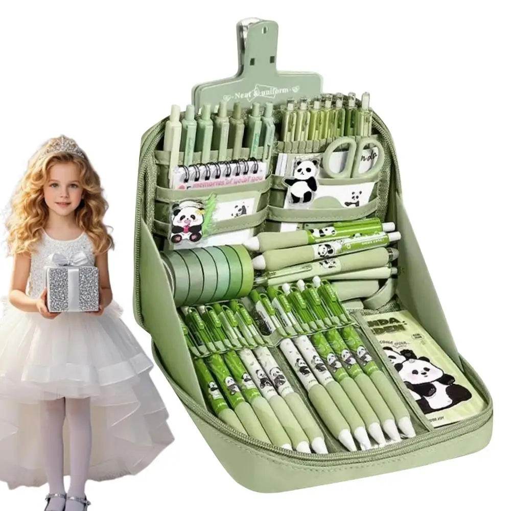 Panda School Supplies Set Cute Aesthetic Learning Stationery Set Writing Tools Accessories With Stickers Keychain Pencil Case - AIAZ