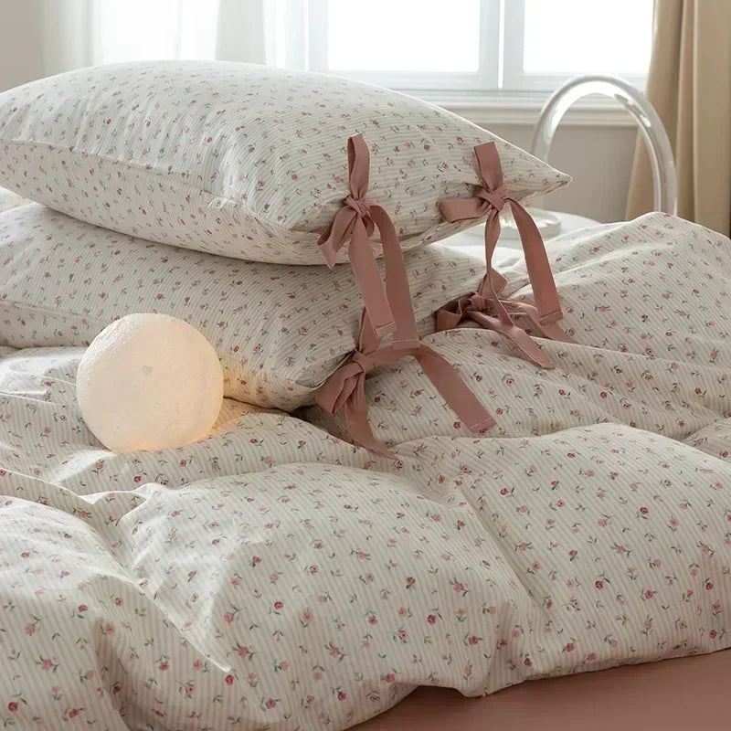 100% Cotton Bedding Set Flower Style Duvet Cover with Pillow Case Single Bedding Set Skincare Sheet Set