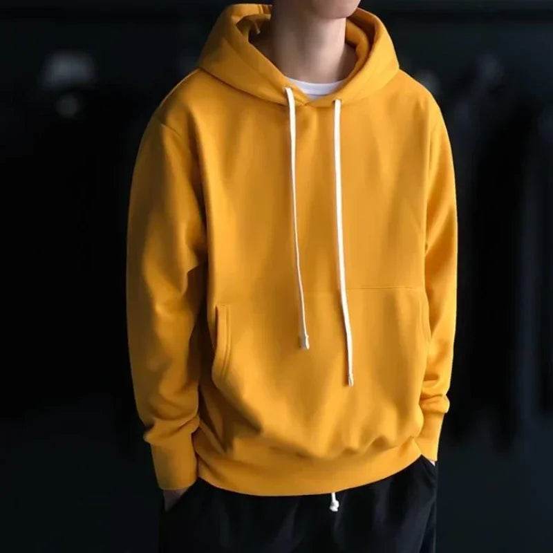 Male Clothes Hooded Solid Sweatshirt For Men No Logo Hoodies Yellow Designer Sweat Shirt Simple Elegant Hot Low Price New In S - AIAZ