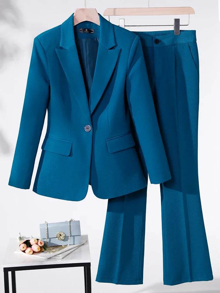 Business Work Wear 2 Piece Set Purple Blue Red Black Long Sleeve Blazer And Trouser Women Pant Suit Formal - AIAZ