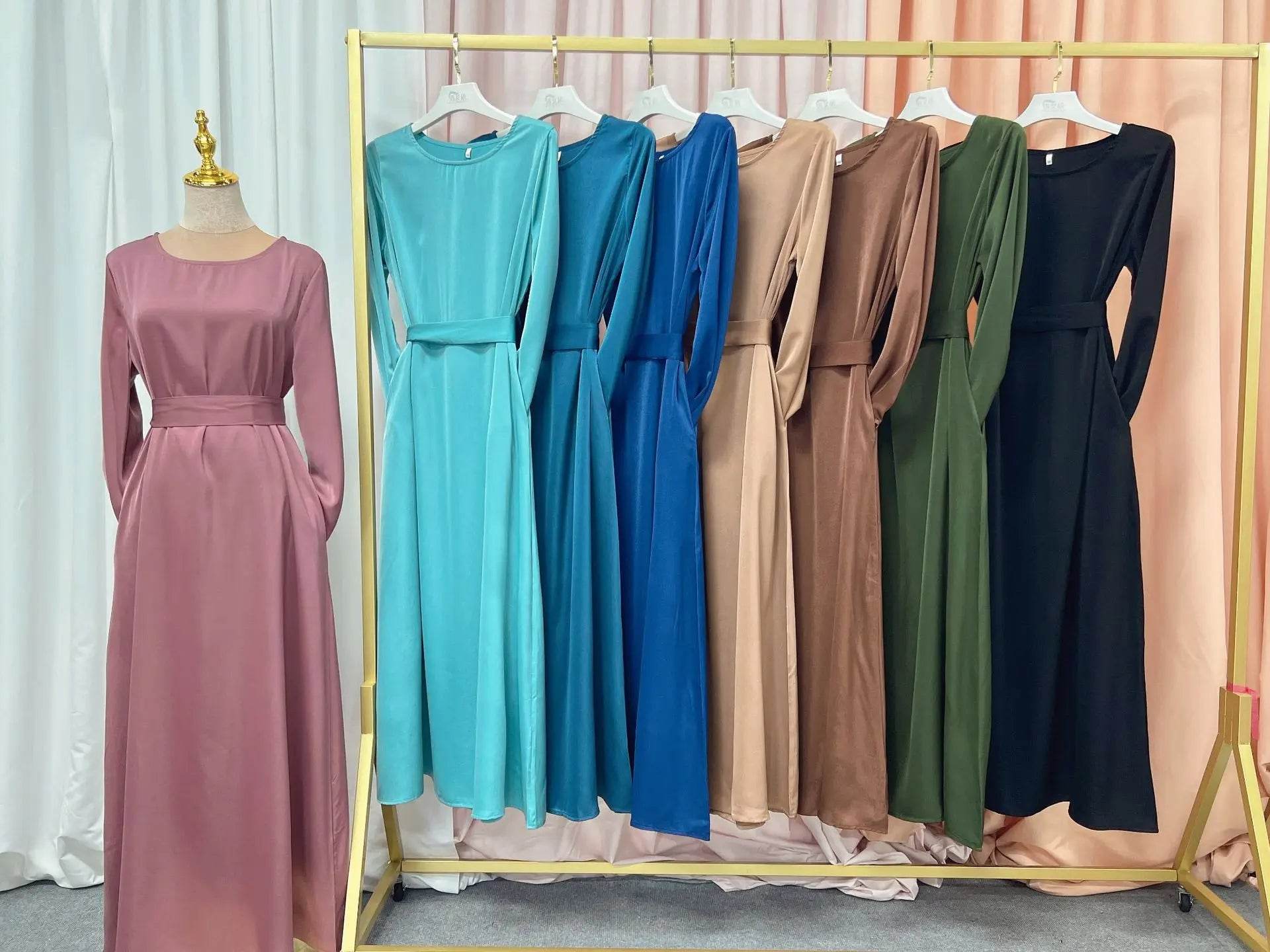 Fashion Sliky Djellaba Muslim Dress Dubai Full Length Flare Sleeved Soft Abaya Dubai Turkey Muslim Islam Robe WY921 - AIAZ