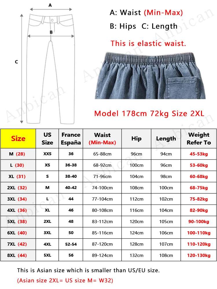 Big Size Men's Jogger Jeans 6XL 7XL 8XL Streetwear Black Blue Casual Denim Cargo Pants Stretch Cotton Taper Jeans Baggy Trousers - AIAZ