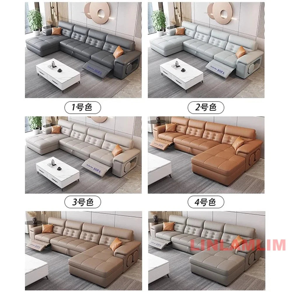 MINGDIBAO Sectional Sofa Bed with Storage, Genuine Leather Reclining Couch, Space-Saving Convertible Sleeper Sofa in Living Room
