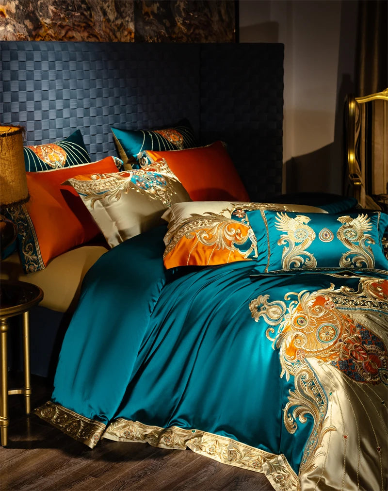 4/6/9Pcs Gorgeous European Palace Style Royal Embroidery Bedding Set Brocade Egyptian Cotton Duvet Cover Bed Sheet Pillowcases