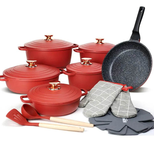 DONNOR Best Ceramic Non-Stick Frying Pan Cookware 18 Piece Set Scratch-Resistant Reusable with Lid and Spatula Dishwasher-Safe - AIAZ
