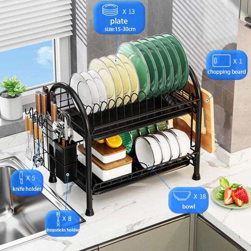 Kitchen Dish Storage Rack Countertop Water Filter Drying Bowl Basket Chopsticks Plate Storage Drain Bowl Shelf