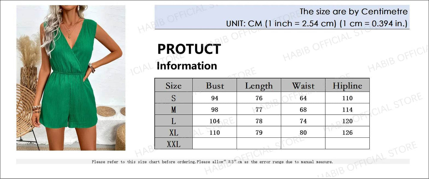 Jump Suit Women's Casual V-neck Monochromatic Jumpsuit Five-Point Shorts European and American Summer New Overalls Playsuits - AIAZ