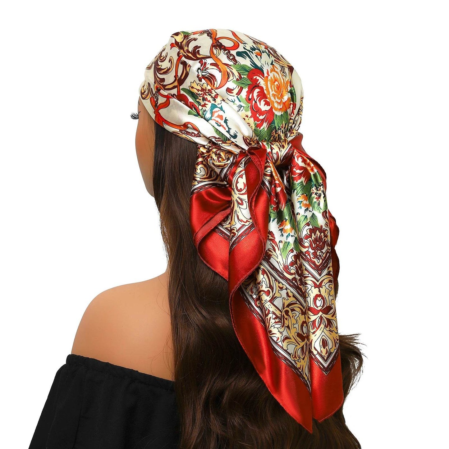 Head Scarf Women Luxury Brand Square 90*90cm Silk Foulard Satin Bandana Cheveux Soft Neckerchief Hijab Hair Scarves For Ladies - AIAZ