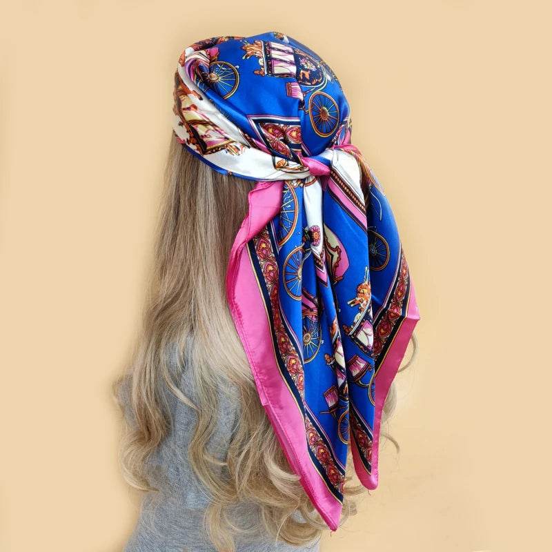 New 90*90cm Retro Brand Women Silk Scarf Bandanna Fashion Bohemian Pattern Square Hijab Lady Wrap Headband foulard muffler - AIAZ