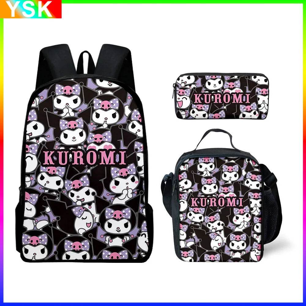 Sanrio Kuromi Backpack Sanrio Backpack Pencil Bag Student School Bag Primary and Middle kawaii Cartoon School Bag Mochila - AIAZ