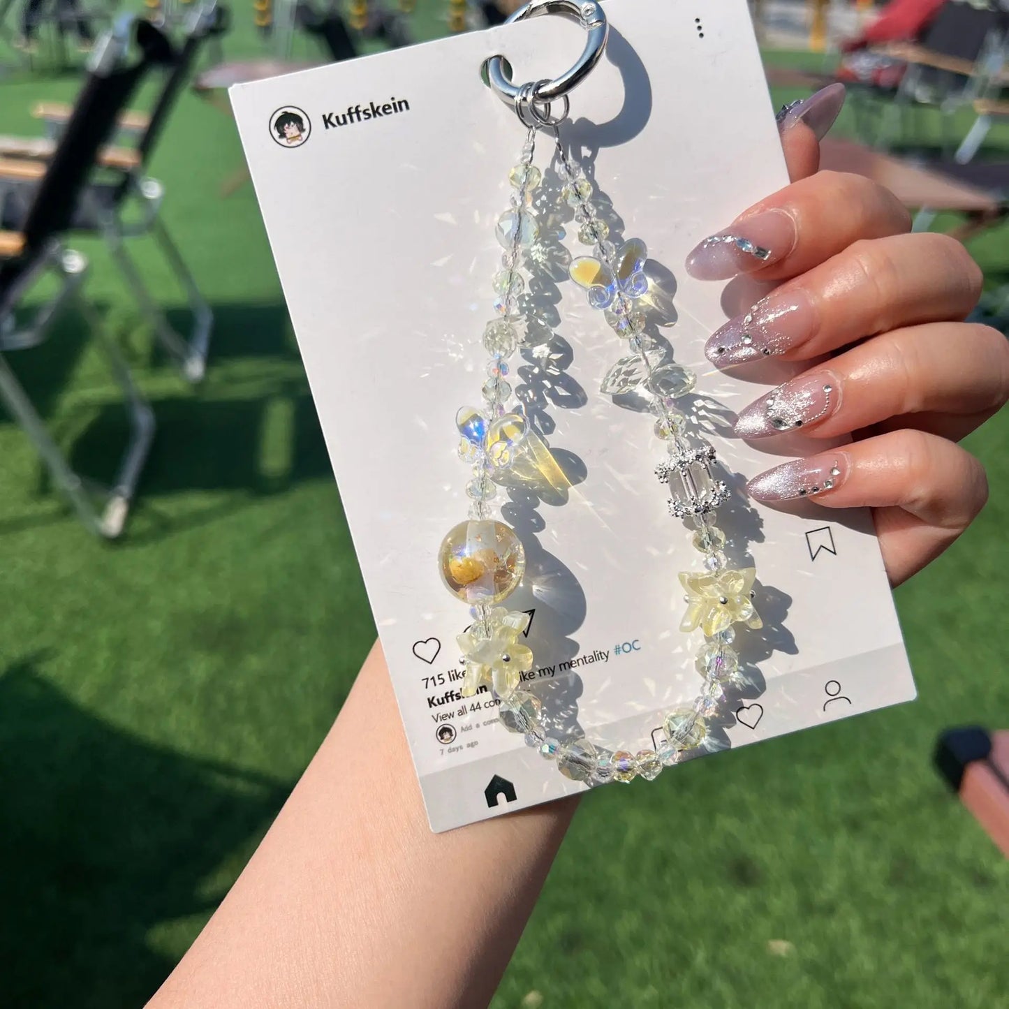 2025New Fashion Crystal Beaded Keychain for Women Phone Lanyard Wrist Strap 3 Colors (Pink/Blue/White) with Butterfly Charm Gift