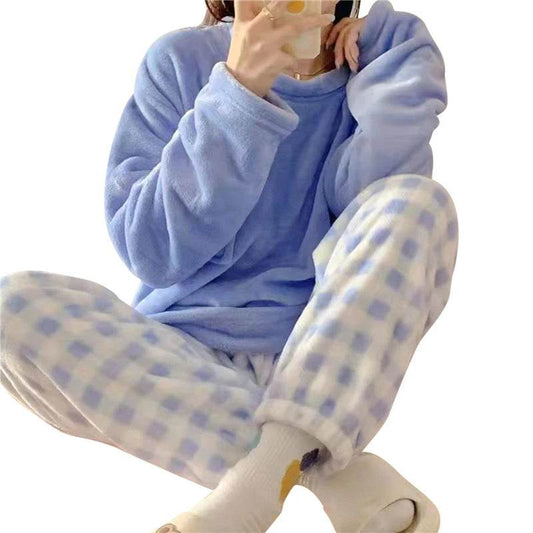 Autumn Winter Flannel Women's Pajamas Sets Polka Dots Printed Teddy Sleepwear Velvet Homewear Kawaii Girsl Pijamas Mujer Pyjama - AIAZ