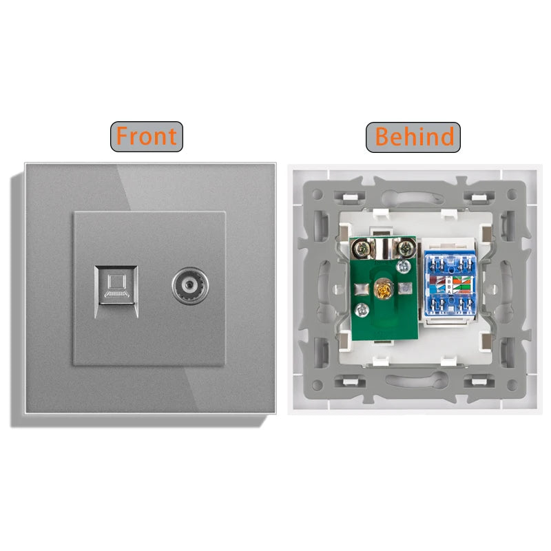 Cat6 rj45 wall socket network socket with TV wall data double socket telephone crystal glass panel rj45 network socket computer