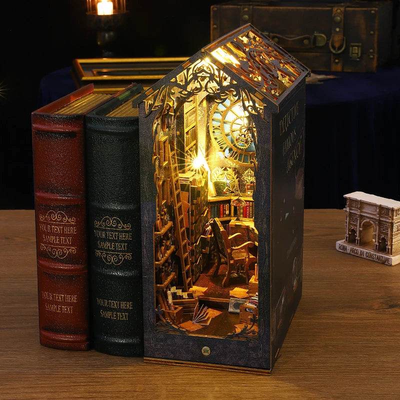DIY Book Nook Kit Miniature Doll House With LED Light 3D Puzzle Model Building Wooden Bookshelf Bookend Toy Adults Birthday Gift - AIAZ