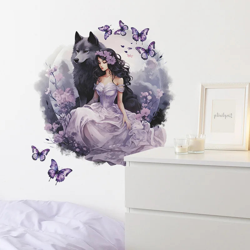Purple Wolf Girl Vinyl Wall Decal For Kids Room Decoration Room Decor Bedroom Accessories Wall Art Home Decoration Wall Decor