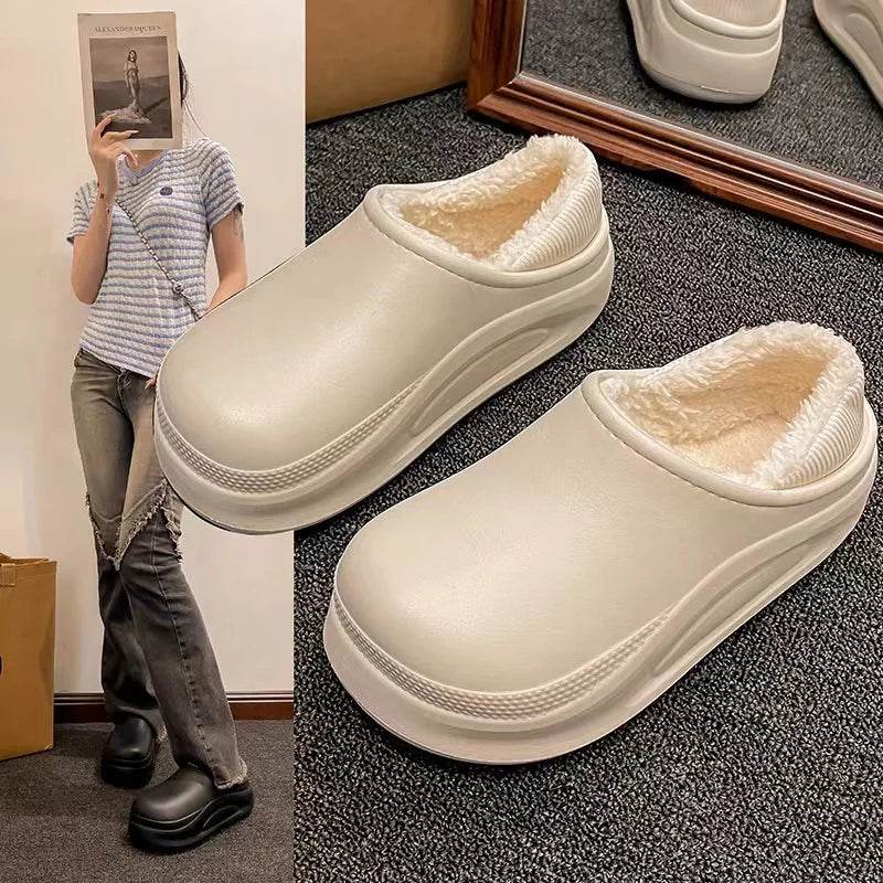2025 Winter Men Women Warm Slipper EVA Short Plush Fur Indoor Flip Flop Non-Slip Waterproof Casual Outdoor Slipper For Couple - AIAZ