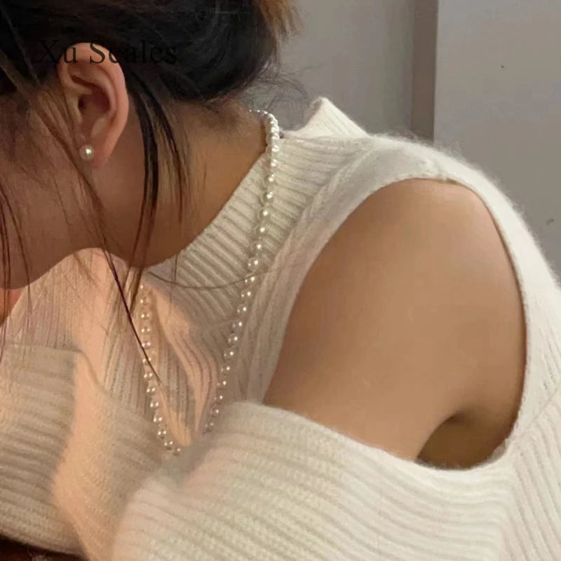 Super Bright Round White Fresh Water Natural AK Pearl Small Bulb Mirror Earrings S925 Sterling Silver Basic Simple Commuting