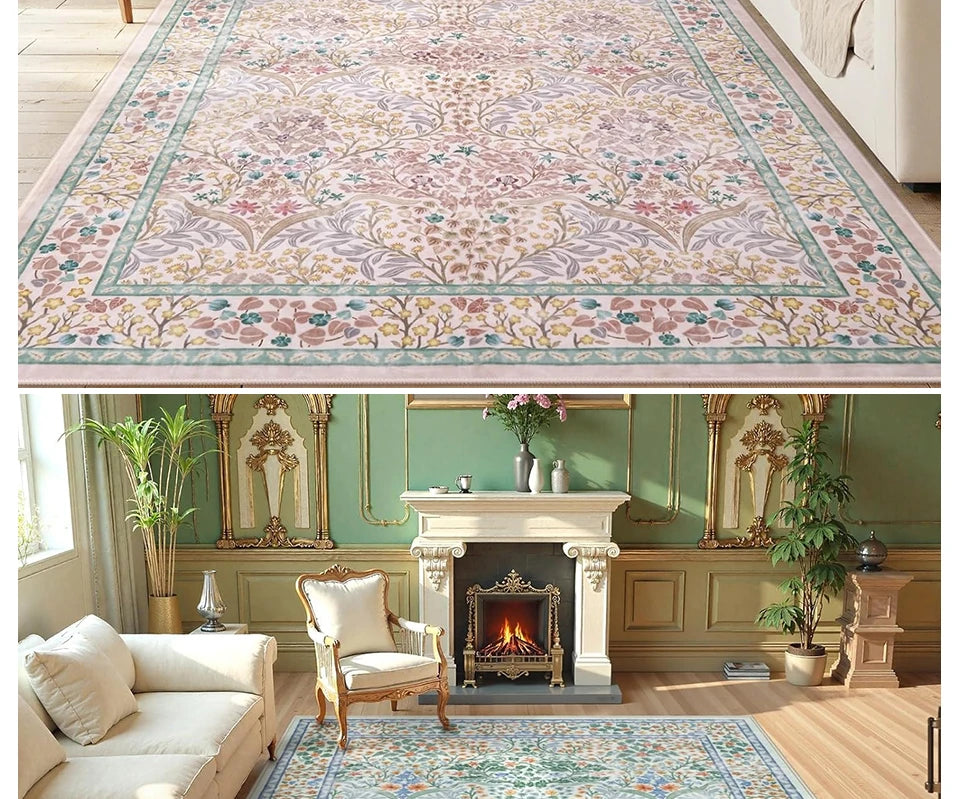 Pink Living Room Carpet Large Machine Washable Carpets Bedroom Bedside Floor Mat Home Decoration Bohemian Flower Non-Slip Rug 카펫