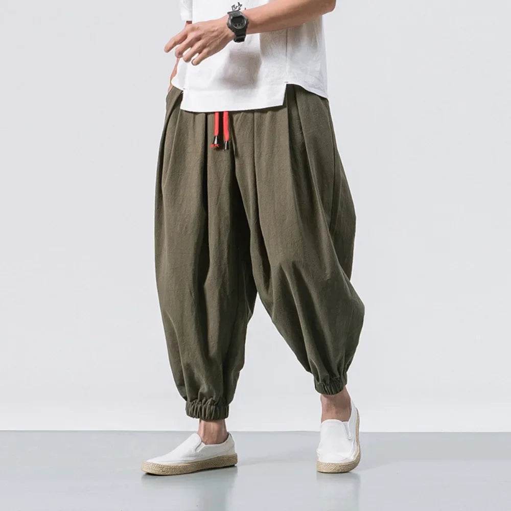 New Trendy Men Harem Pants Loose Oversized Style Cotton and Linen High Quality Jogger Sweatpants Casual Male Trousers - AIAZ