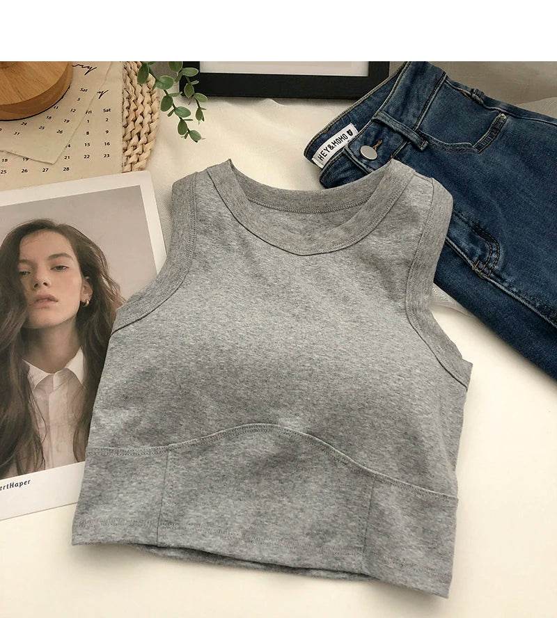 Women Crop Tops Sexy Solid Camisole One-piece Tube Top Seamless Sports Tank Top Wireless Underwear Padded Bra Bralette Vest - AIAZ