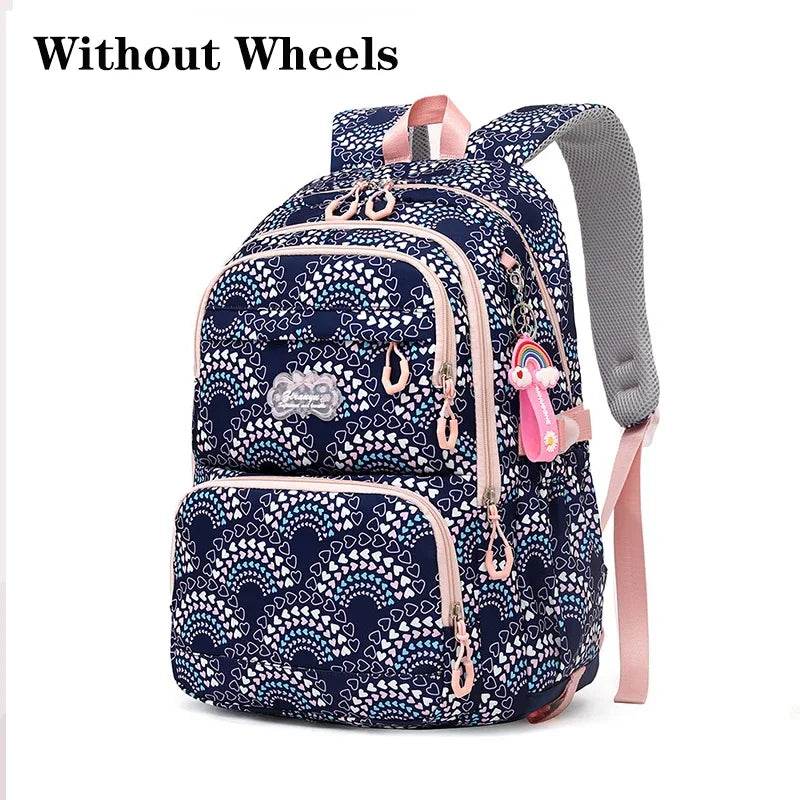 Rolling School Bags for Girls Backpack Children Waterproof School Backpacks with Wheels Middle School Trolley Luggage Back Pack - AIAZ