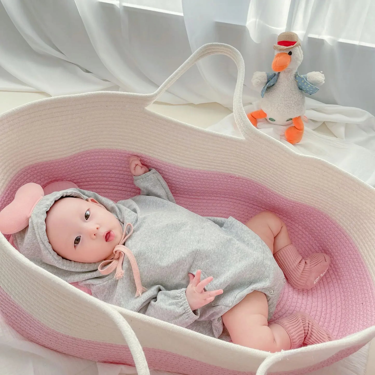 Ins Newborn Hand Basket Cotton Rope Woven Crib Baby Cradle Portable Outdoor Sleeping Infant Accessories Photography Props Gifts