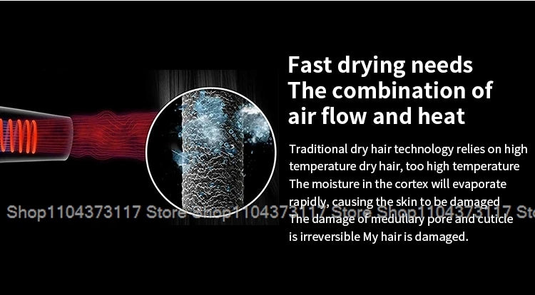 Leafless Hair Dryer New Professional With Flyaway Attachment Negative Ionic Premium Hair Dryers Multifunction Salon Style Tool