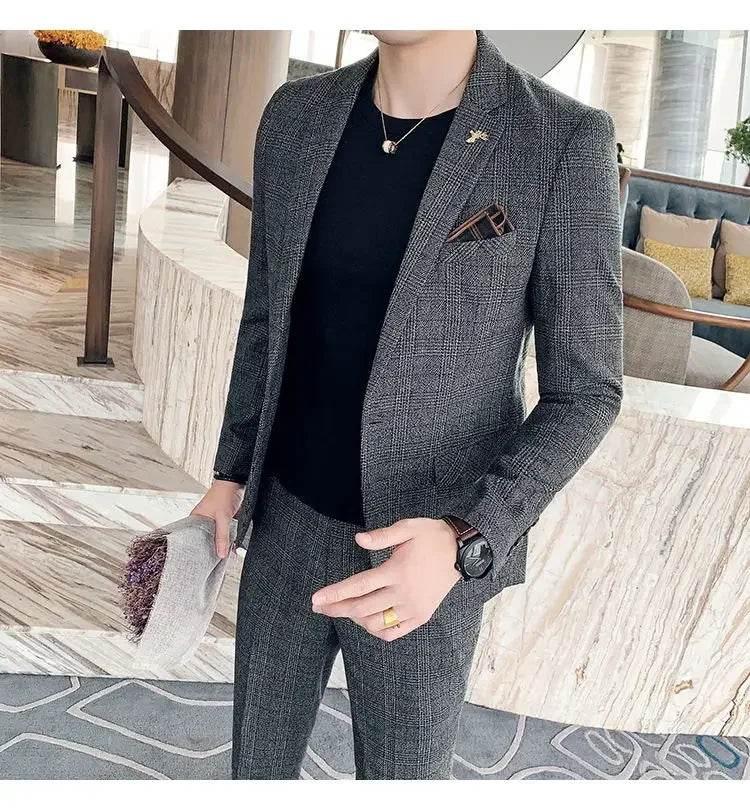 2025 Suit (Blazer+ Pants) Men's Fashion Hosts British Style Work Business Wedding Casual Art Style Elegant Gentleman Suit M-5XL - AIAZ