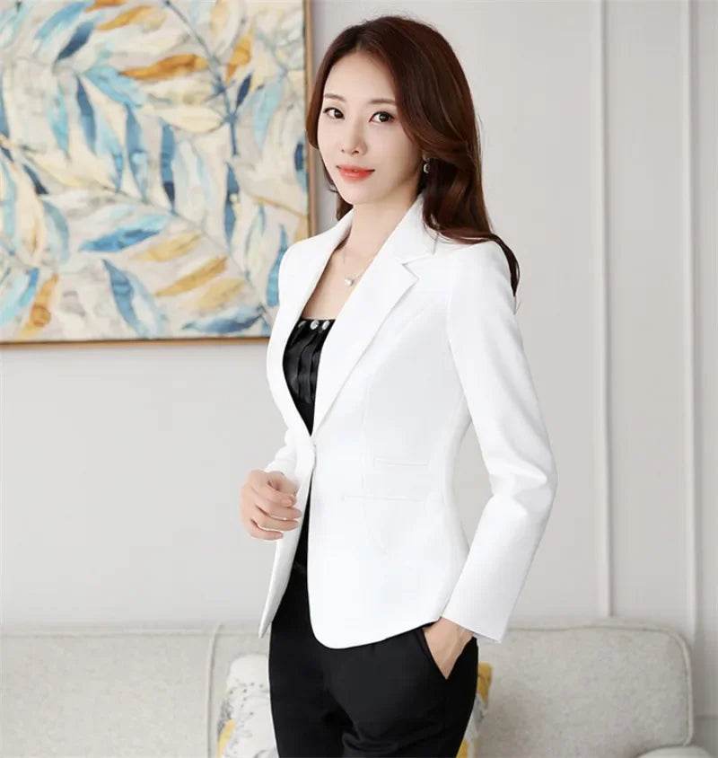 High-quality Women Blazers Jacket Fall Office Lady Business Formal Wear Small Suit Single Button Blazer Coat Mujer - AIAZ