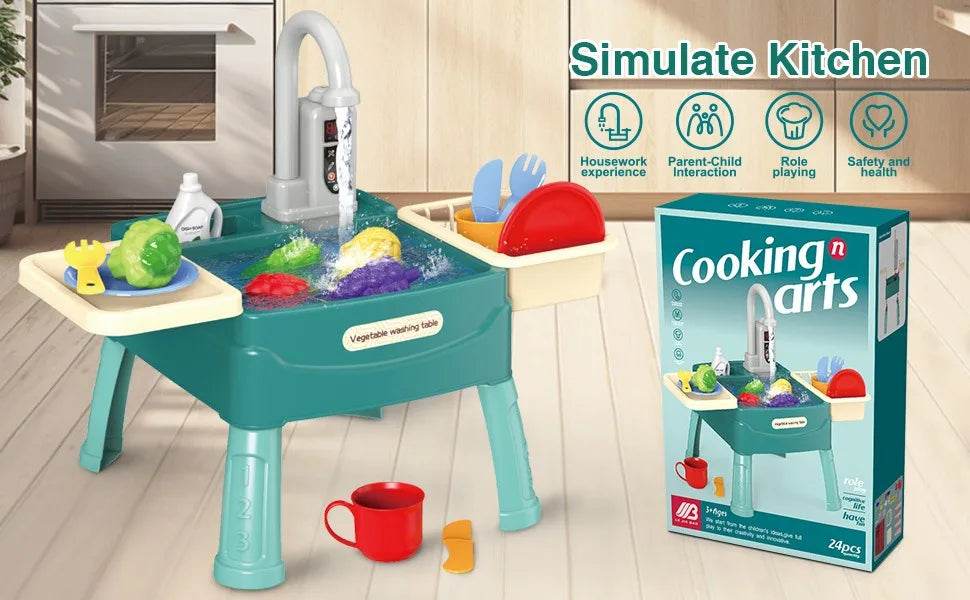 Children's Play At Home Toys Early Education Kitchen Simulation Electric Dishwashing Table Water Outlet Vegetable Washing Toys - AIAZ