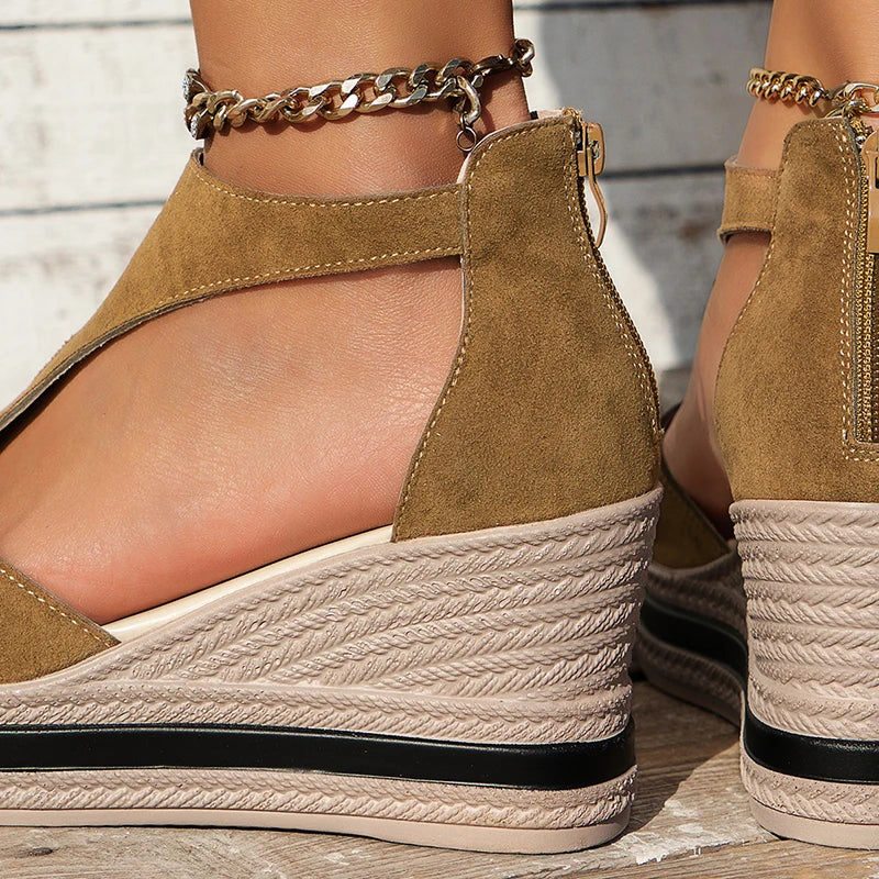 Summer Cover Heel Platform Sandals Women Fashion T-Strap Wedge Heel Sandal Female New Style Outwear High Heel Sandalias Mujer