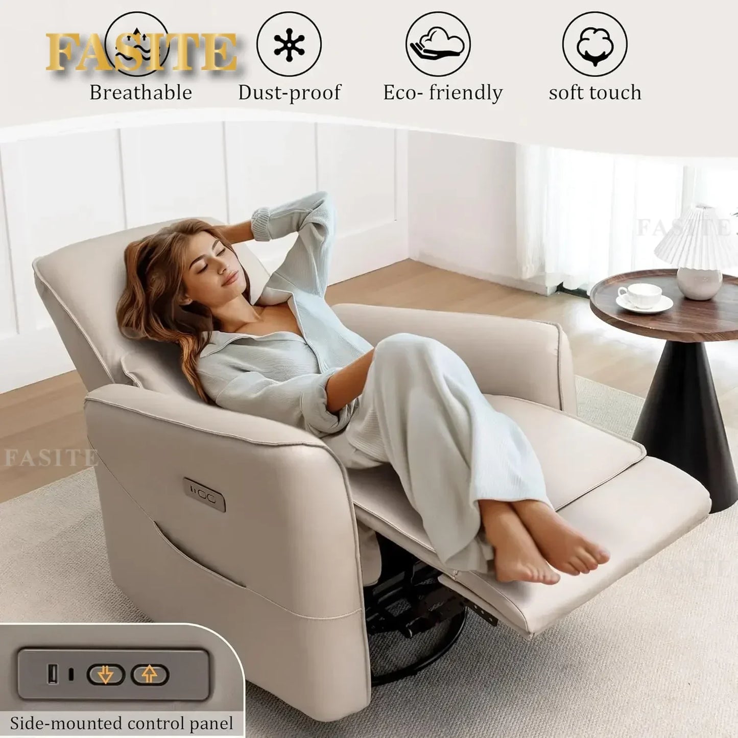 Nordic Minimalist Electric Swivel Recliner Chair, Power Rocker, Glider Nursery,Rocking of Faux Leather