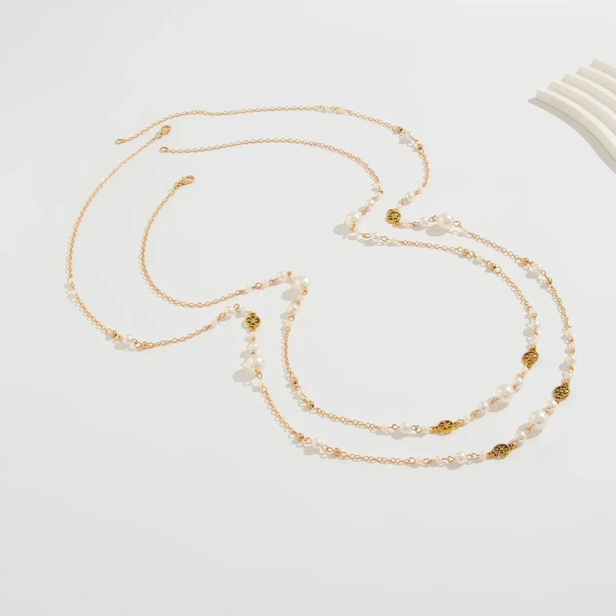 2Pcs/Set Hot Sale Temperament Imitation Pearl Long Chain Necklace for Women Fashion Statement Goth Sweather Link Neck Jewelry