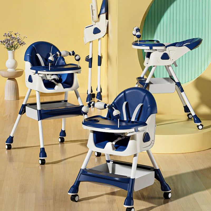 Portable Kids Dining Chair,Reinforced Steel Frame Non-Slip Base,Foldable with Wheels Adjustable Tray,Multi-Use Highchair